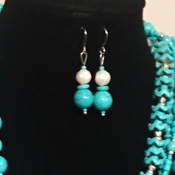 Homemade Turquoise and silver multistrand set - Picture 2 of 3